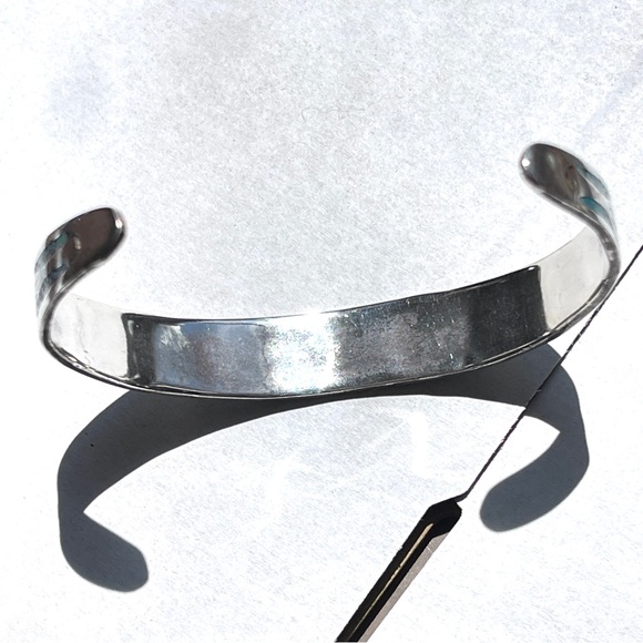 Vintage Taxco Blue Turquoise Chip Inlay Sterling Silver Bracelet 6.5” Large - Picture 5 of 9